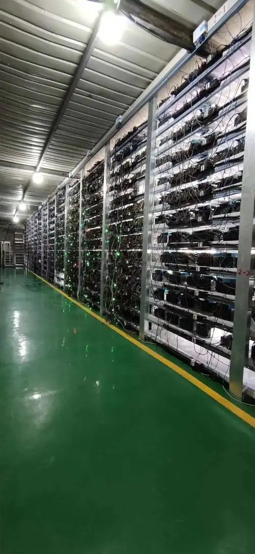 A vast mining farm in a remote location, showcasing the scale of operations